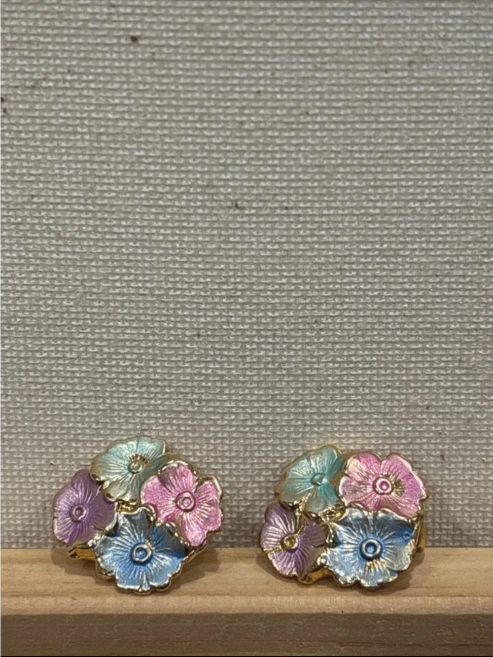 Pastel Floral Cluster Clip-On Earrings - Pink, Blue & Mint